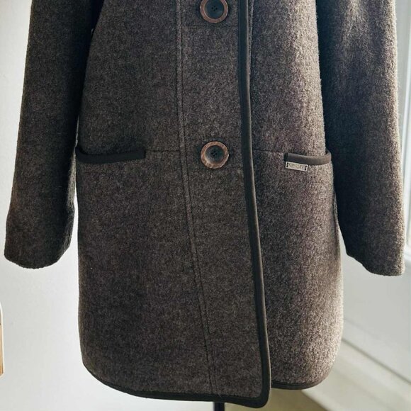 Vintage ME-JAY Taupe Brown Virgin Wool Longline Coat with Removable Hood – US 6 - Picture 4 of 13